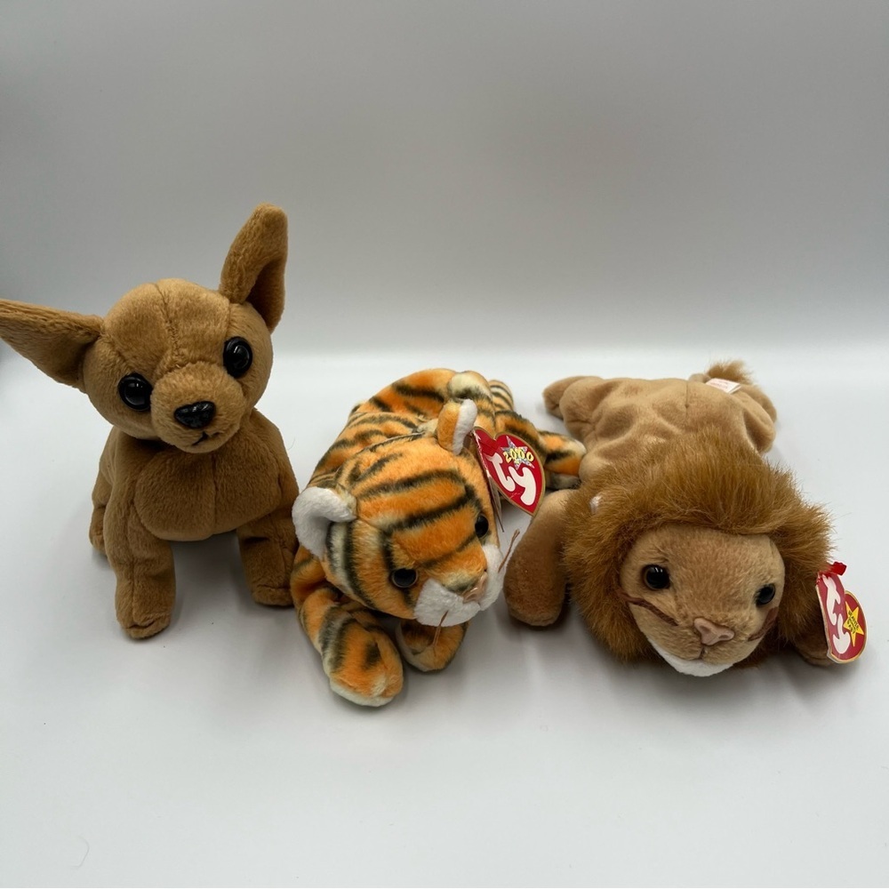 Ty Beanie Babies Bundle of 3 Kitty Lion Chihuahua